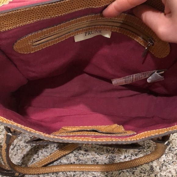 Prune Leather Purse Tan Ostrich Convertible Handbag - Picture 8 of 12